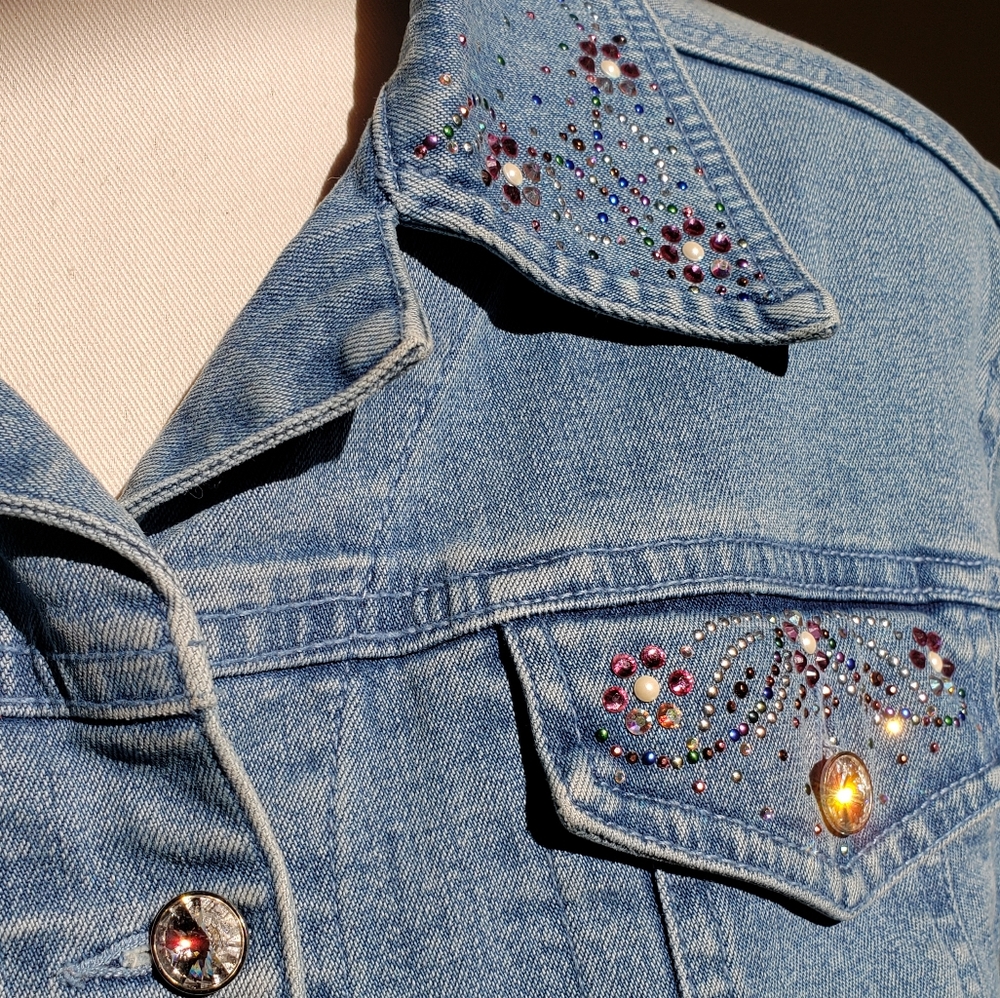 Christine Alexander Swarovski Crystal Embellished Jean Jacket NWOT - Picture 4 of 8